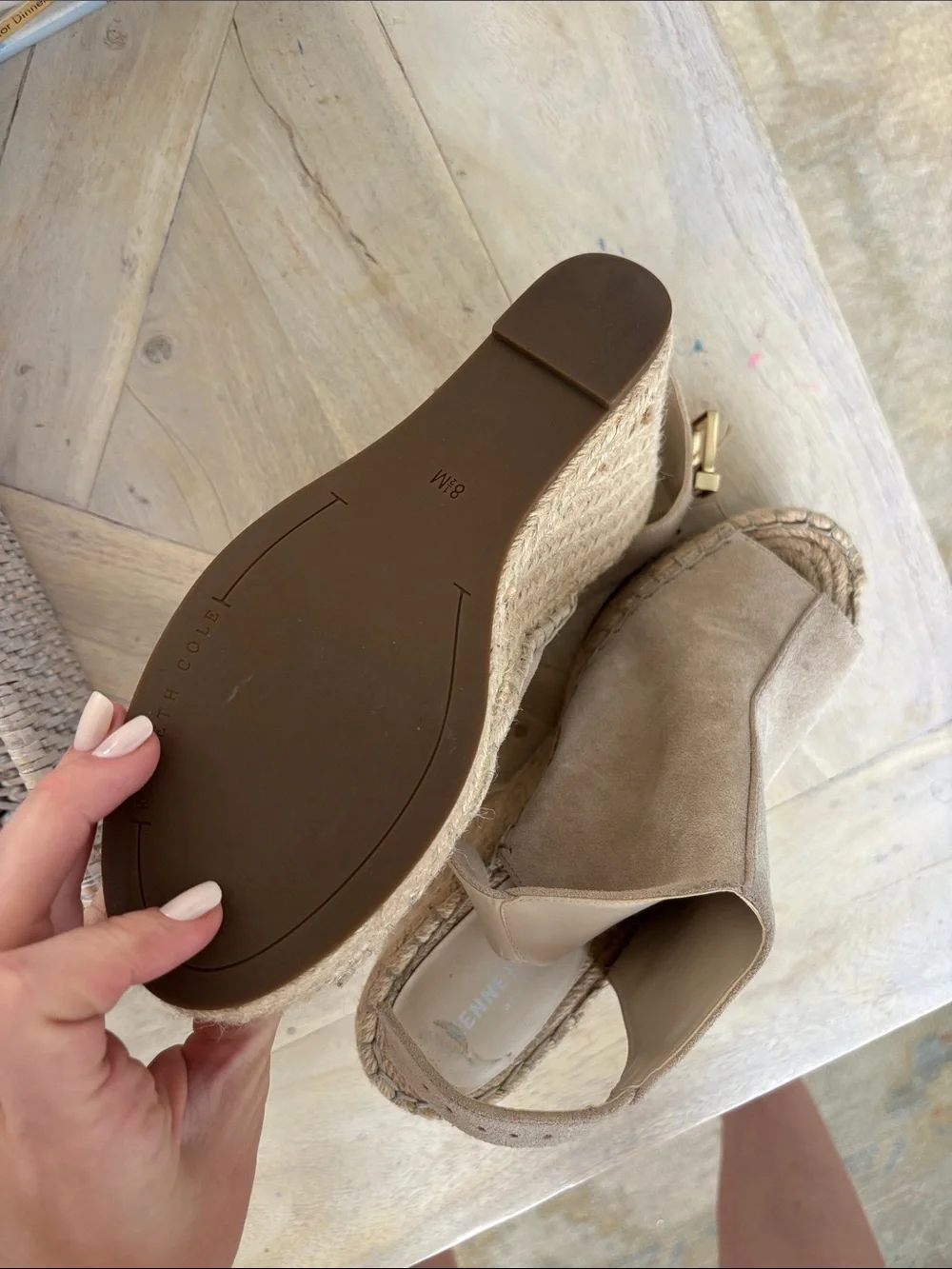 Kenneth Cole Beige Suede Espadrille Wedge Sandals